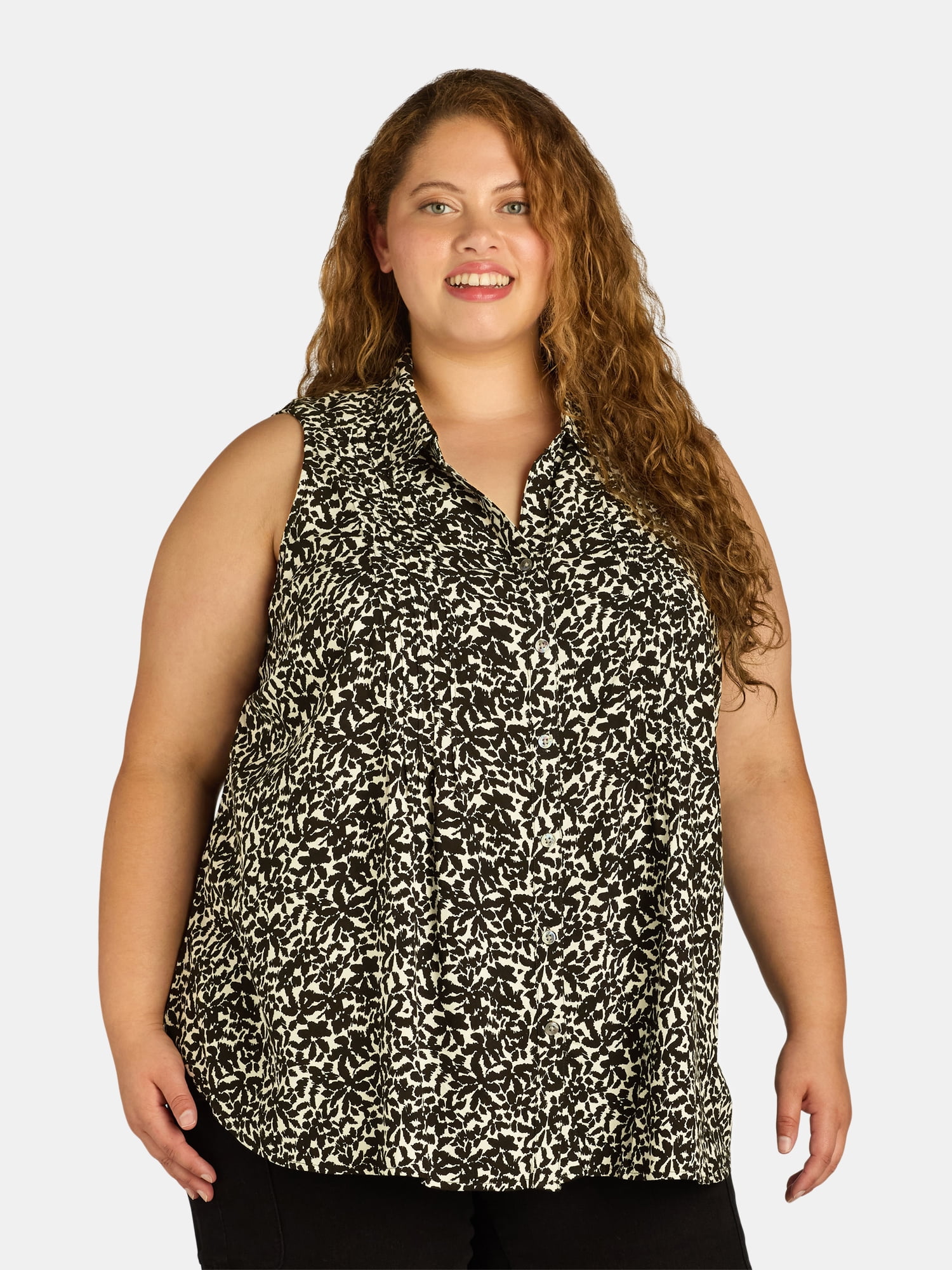 Terra Sky Women s Plus Size Sleeveless Camp Shirt Walmart