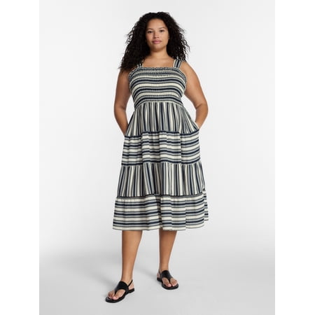 Terra & Sky Terra and Sky Women's Plus Sleeveless Midi Tiered Dress, Sizes 0X-5X