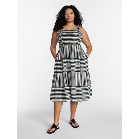 Women's Plus Sleeveless Midi Tiered Dress, Sizes 0X-5X