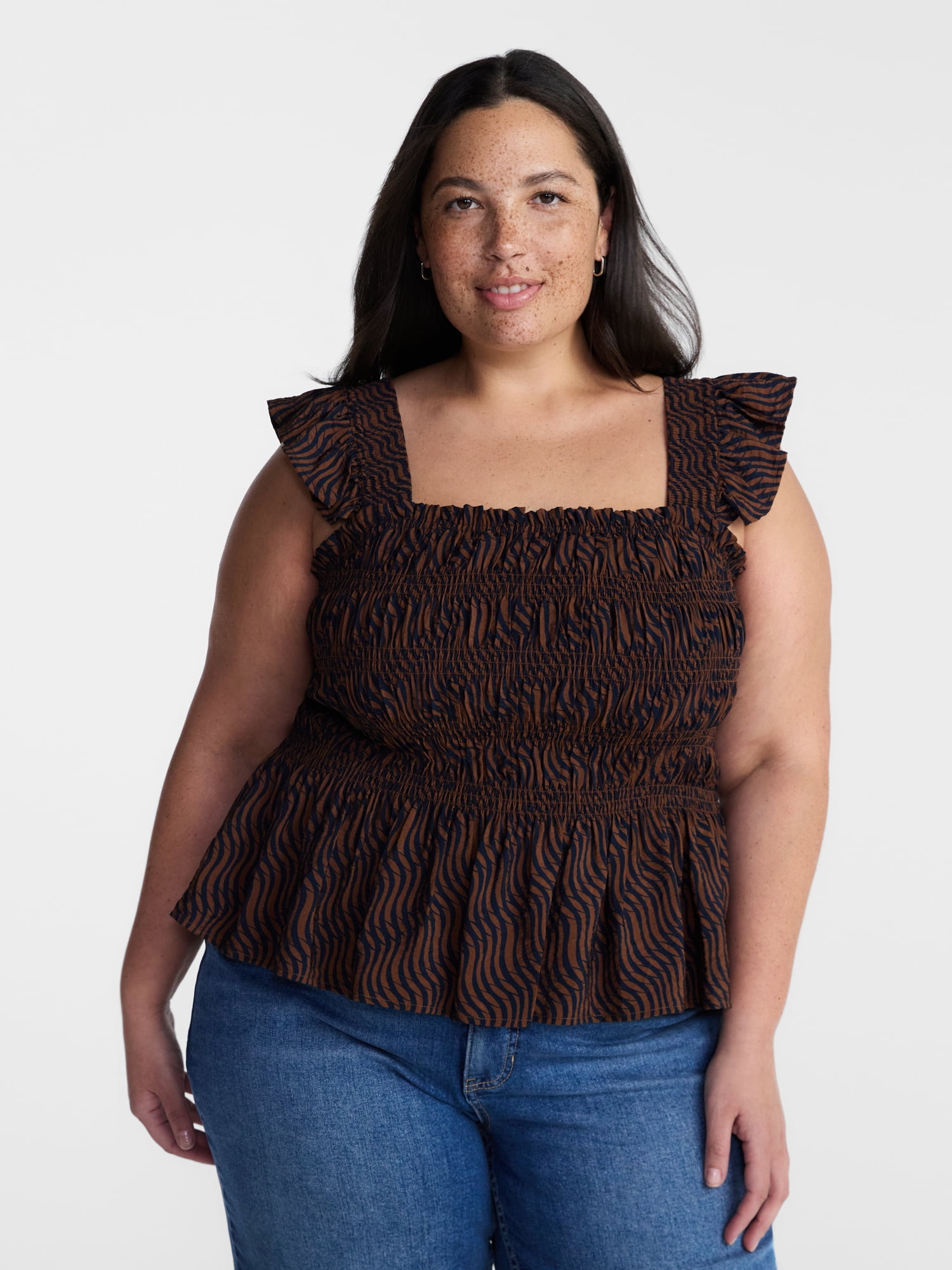 Terra & Sky Women’s Plus Sleeveless Smocked Tank Top, Sizes 0X-5X