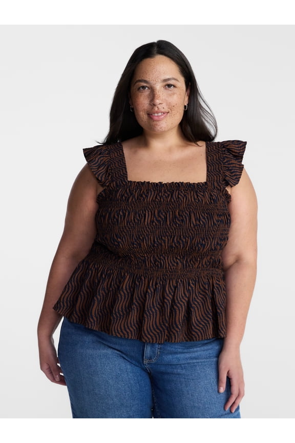 Women’s Plus Sleeveless Smocked Tank Top, Sizes 0X-5X