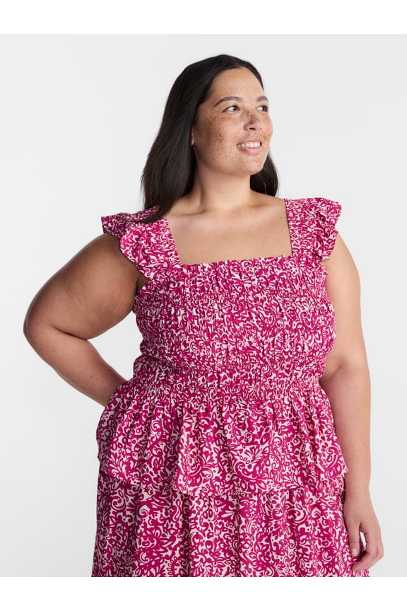 Women’s Plus Sleeveless Smocked Tank Top, Sizes 0X-5X