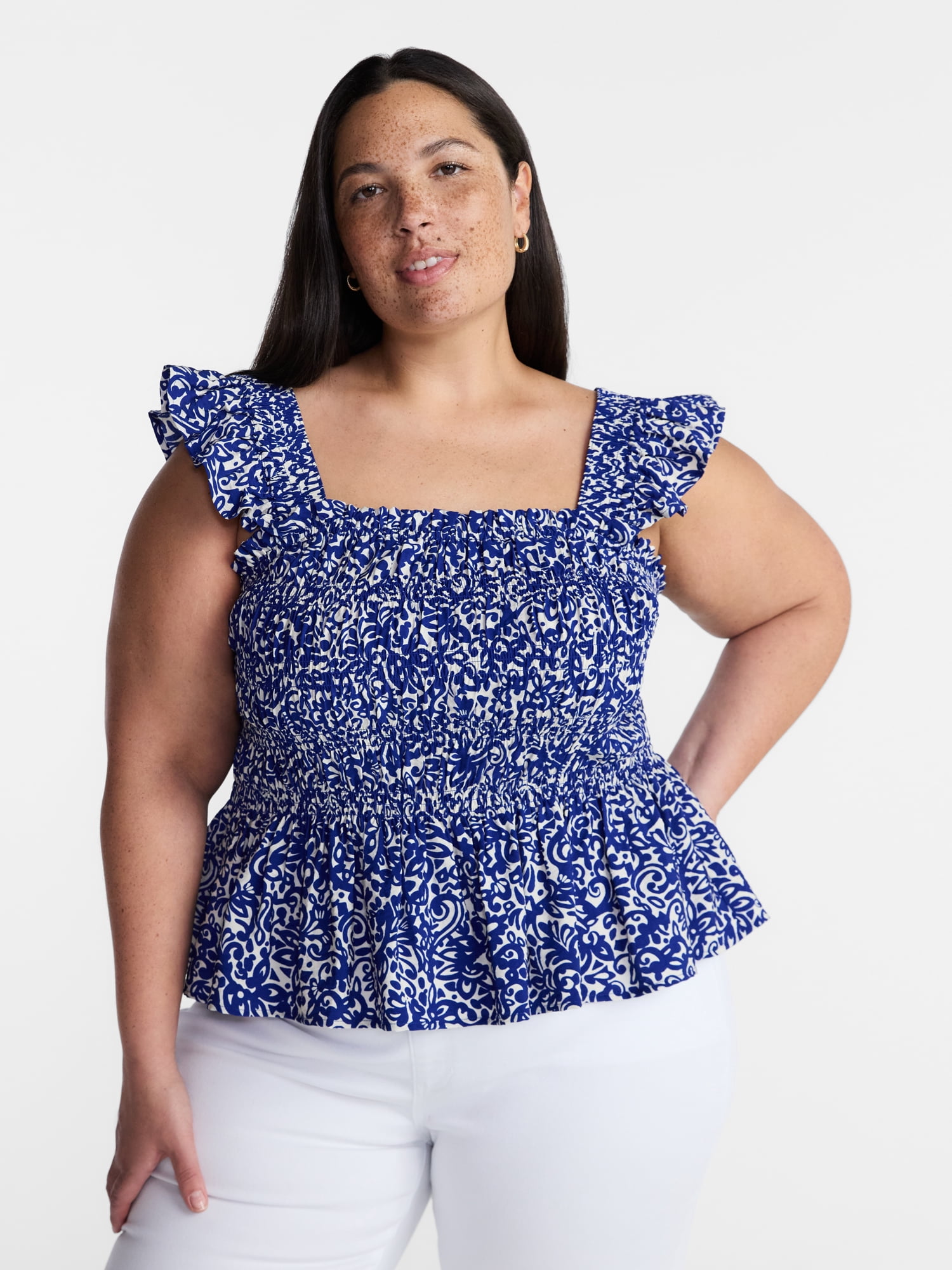 Terra & Sky Women’s Plus Sleeveless Smocked Tank Top, Sizes 0X-5X