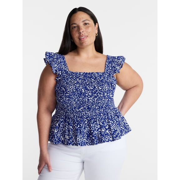 Terra & Sky Women’s Plus Sleeveless Smocked Tank Top, Sizes 0X-5X