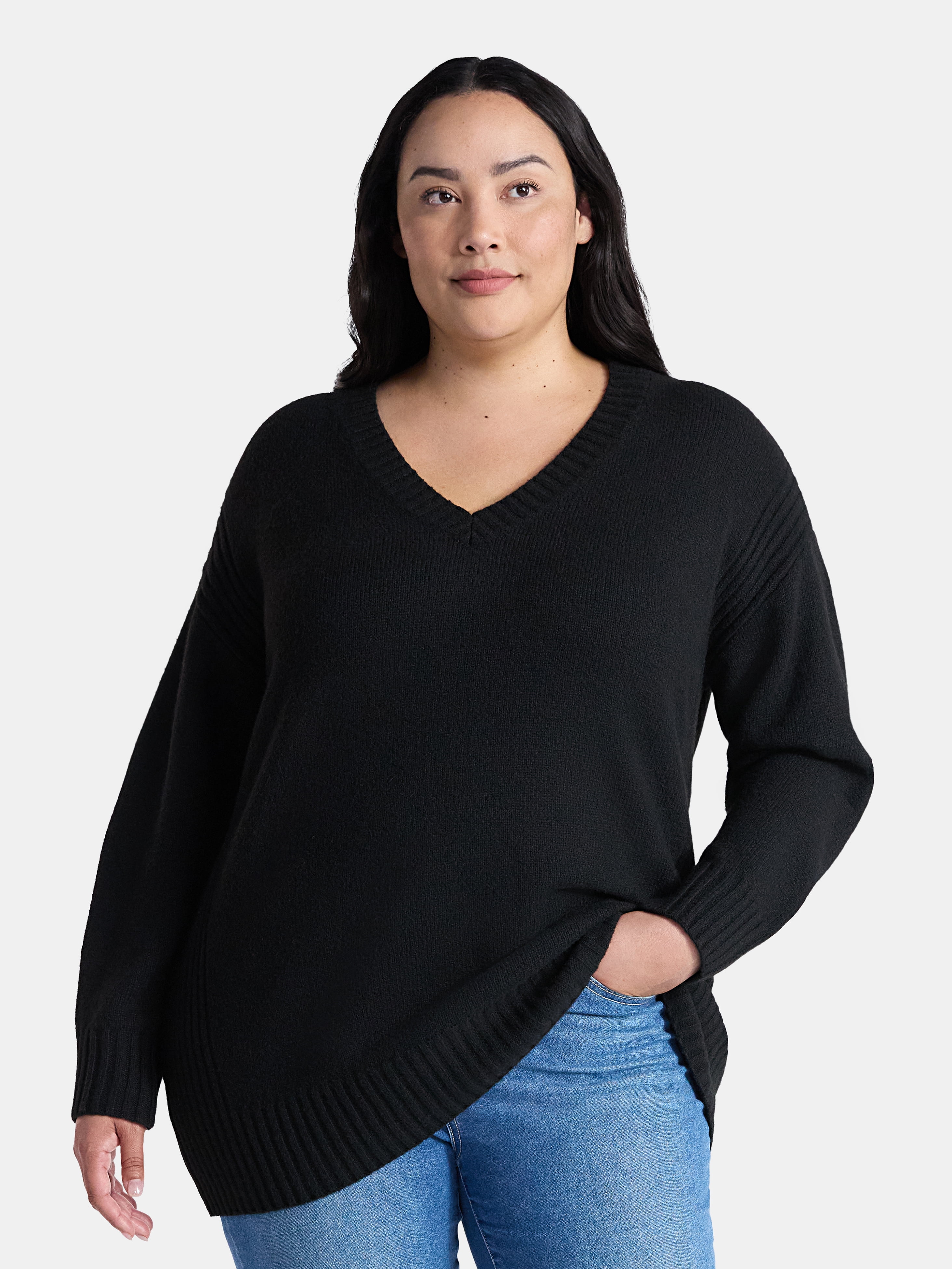 Women's Plus V Neck Tunic Sweater, Lightweight, Sizes 0X-5X