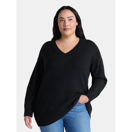 Terra & Sky Women's Plus V Neck Tunic Sweater, Lightweight, Sizes 0X-5X