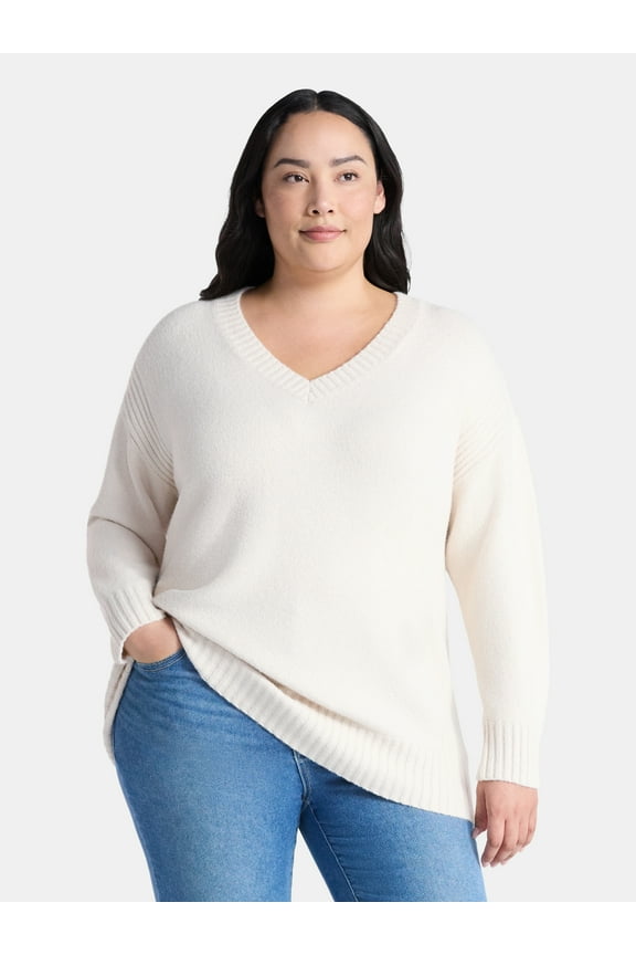 Women's Plus V Neck Tunic Sweater, Lightweight, Sizes 0X-5X