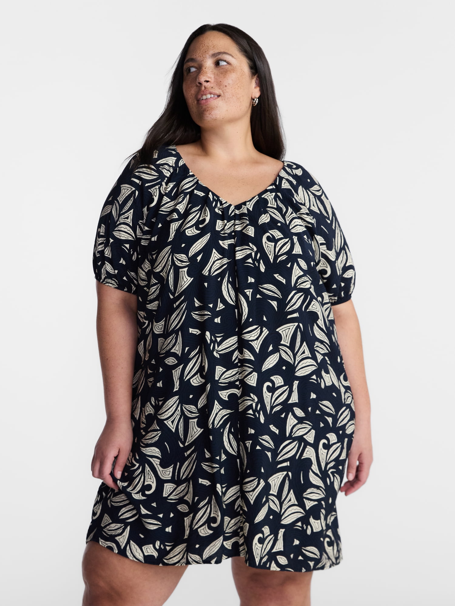 Terra & Sky Women’s Plus V-Neck Mini Dress, Sizes 0X-5X
