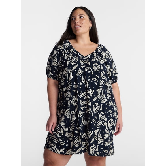 Terra & Sky Women’s Plus V-Neck Mini Dress, Sizes 0X-5X