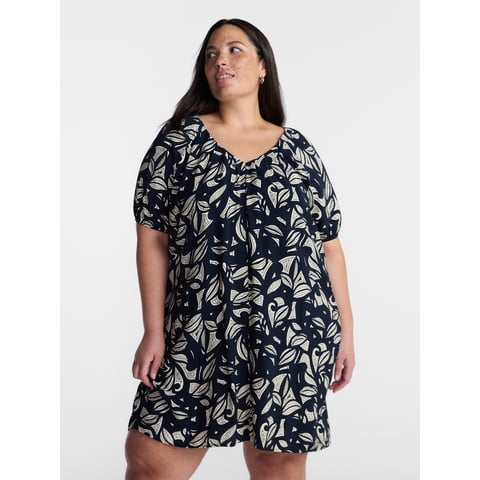 Women’s Plus V-Neck Mini Dress, Sizes 0X-5X