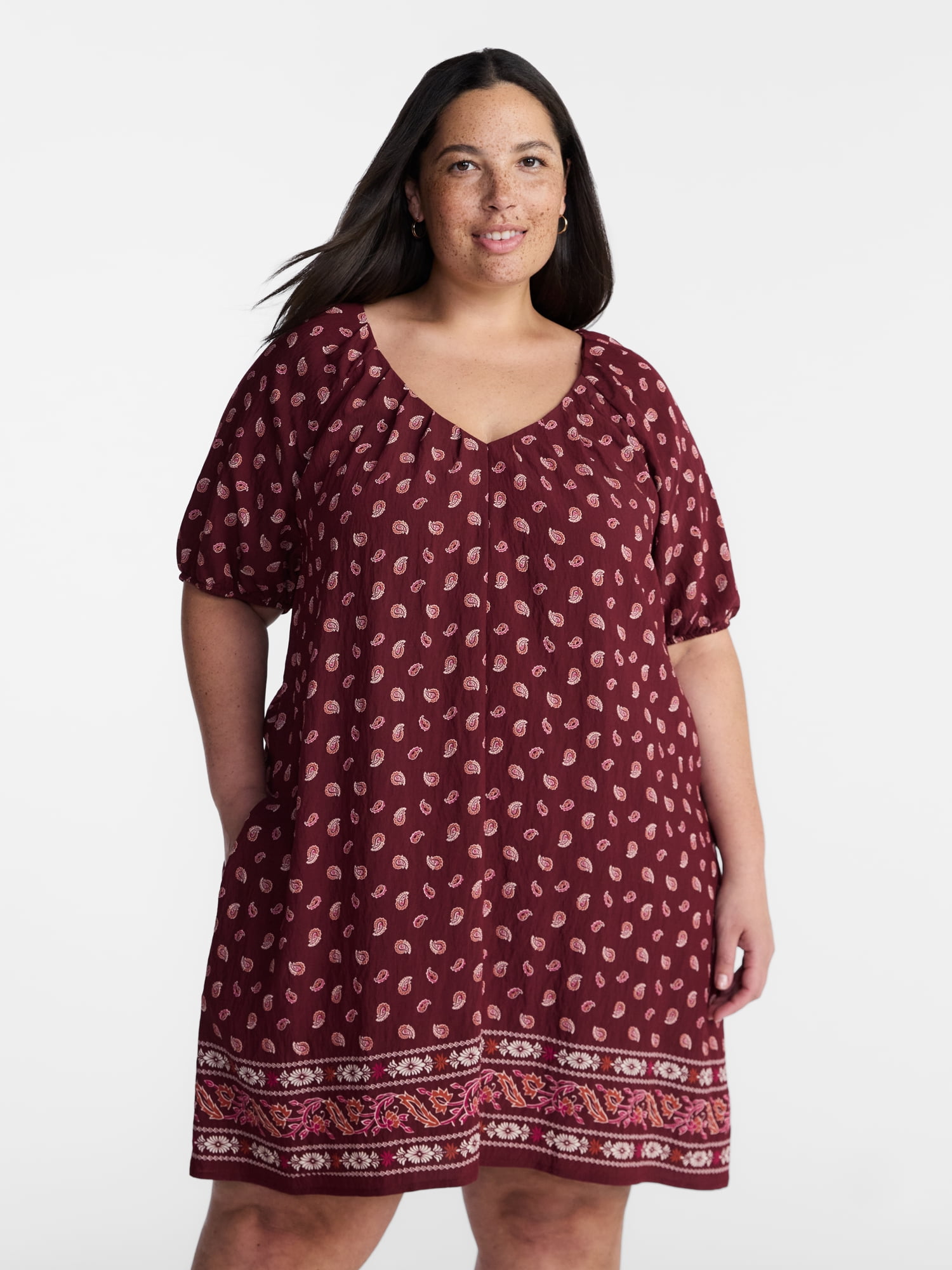 Terra & Sky Women’s Plus V-Neck Mini Dress, Sizes 0X-5X