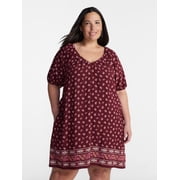 Terra & Sky Women s Plus V-Neck Mini Dress, Sizes 0X-5X