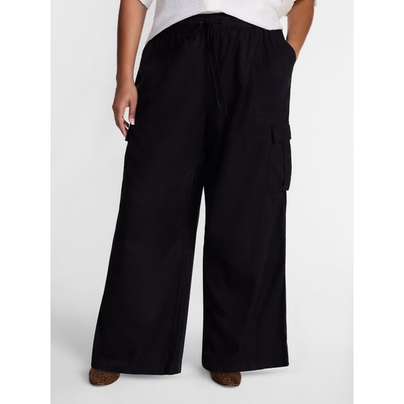 Terra & Sky Women's Plus Cropped Cargo Wide Leg Pants, Sizes 0X-4X