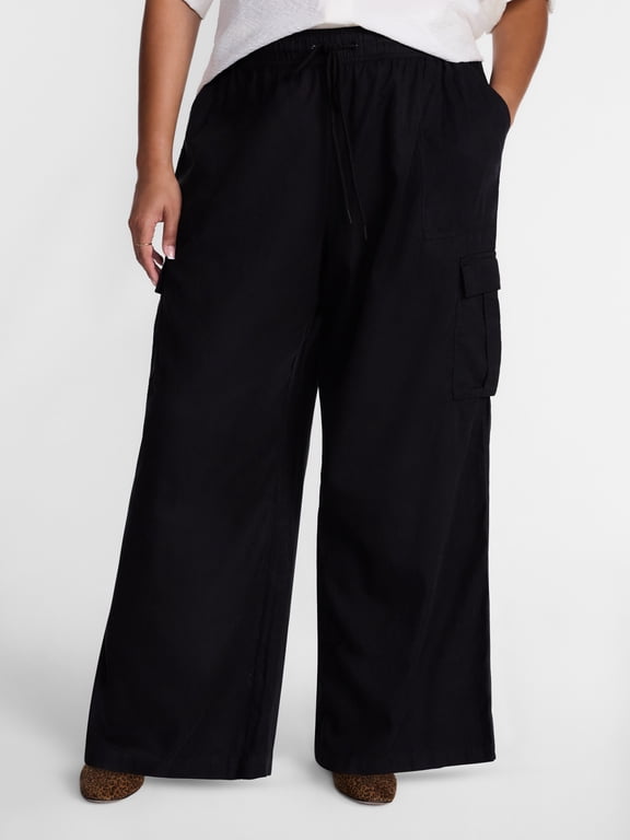 Women's Plus Cropped Cargo Wide Leg Pants, Sizes 0X-4X