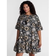 Terra & Sky Womens Plus Tie Front Mini Swing Dress with Short Puff Sleeves, Sizes 0X-4X