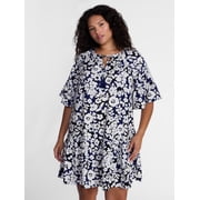 Terra & Sky Womens Plus Tie Front Mini Swing Dress with Short Puff Sleeves, Sizes 0X-4X