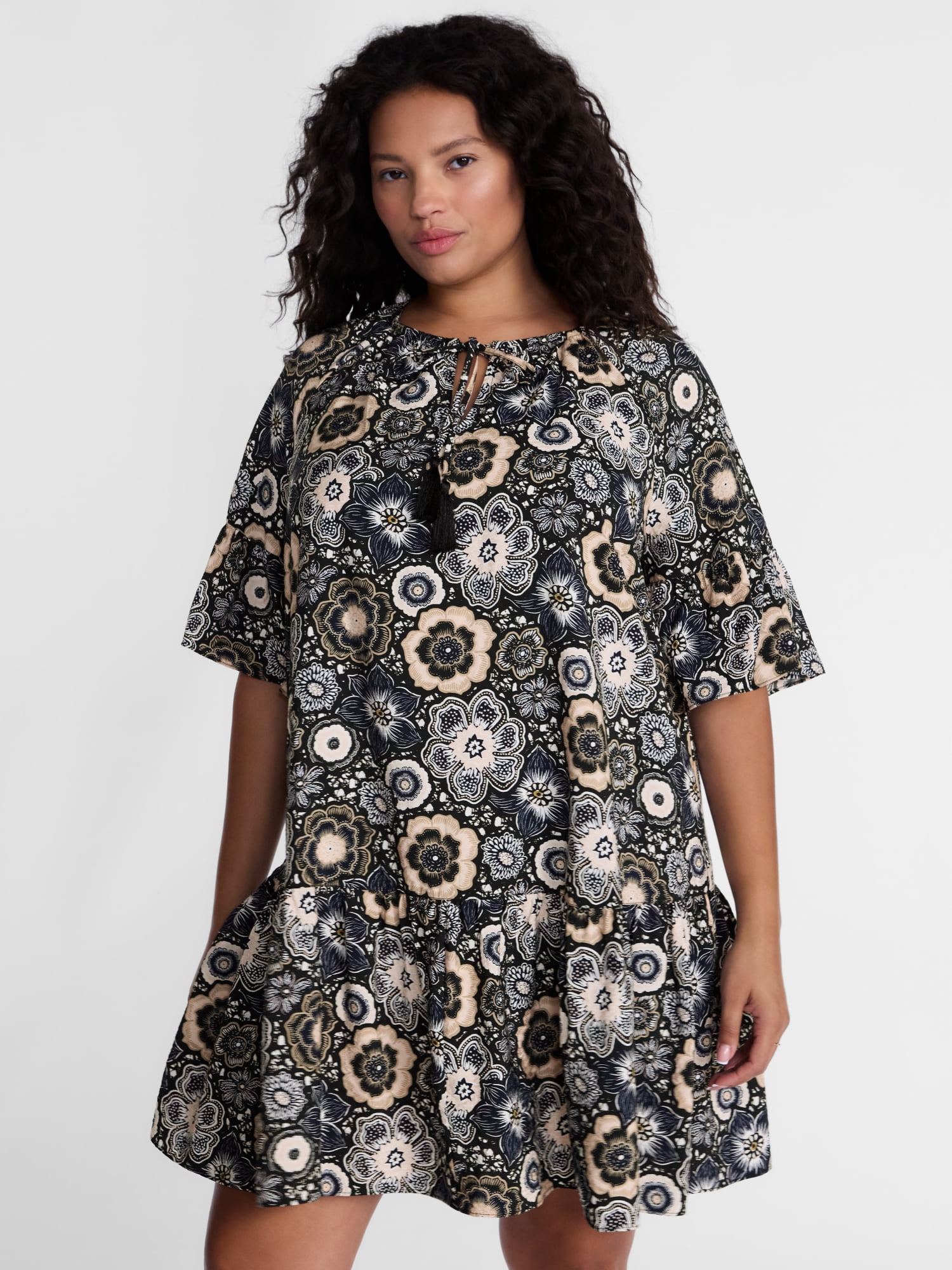 Terra and Sky Women's Split Neck Dress, Sizes 0X-5X