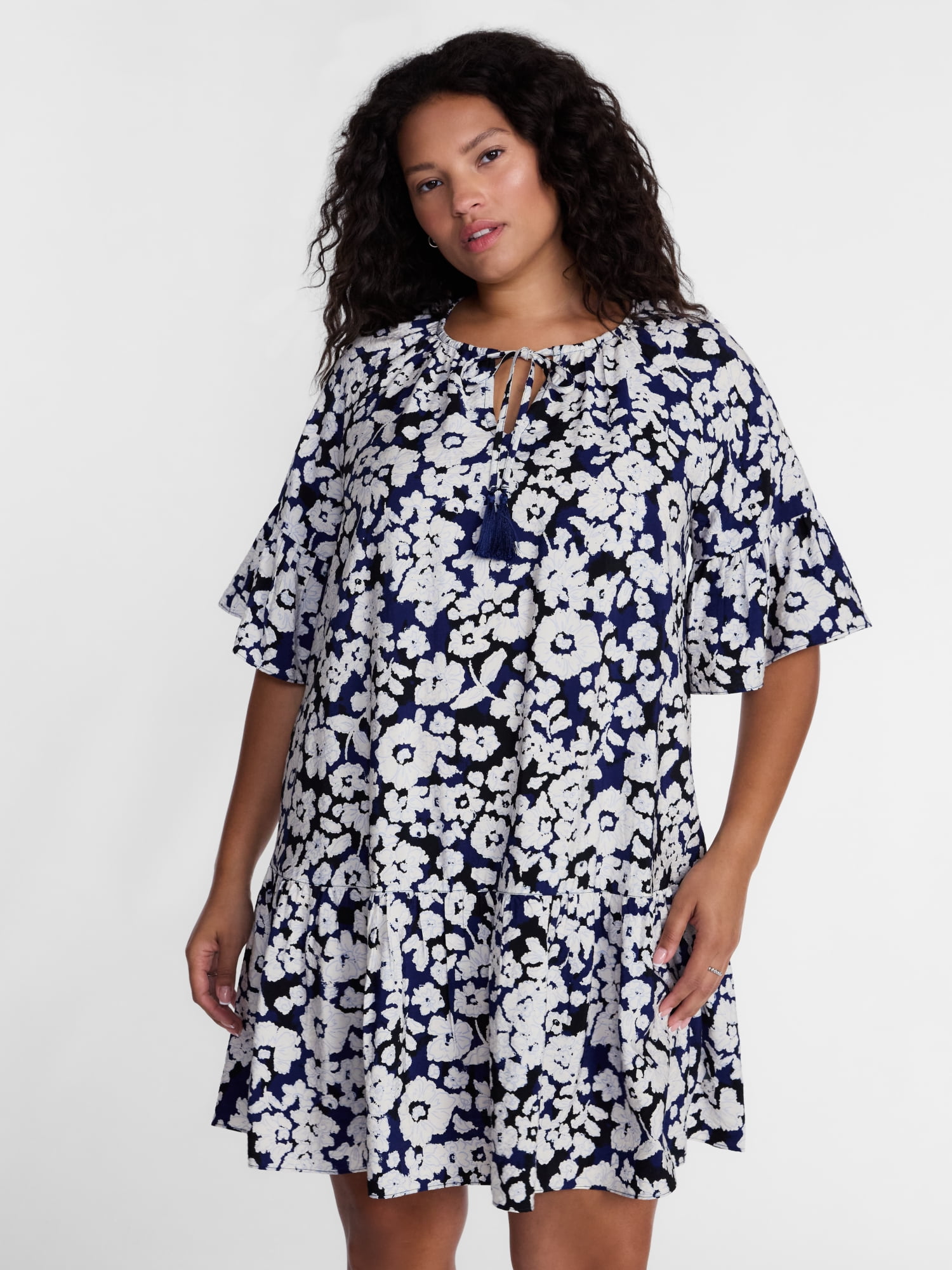 Terra and Sky Women's Split Neck Dress, Sizes 0X-5X