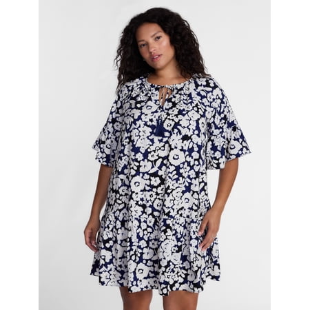 Terra & Sky Terra and Sky Women's Split Neck Dress, Sizes 0X-5X