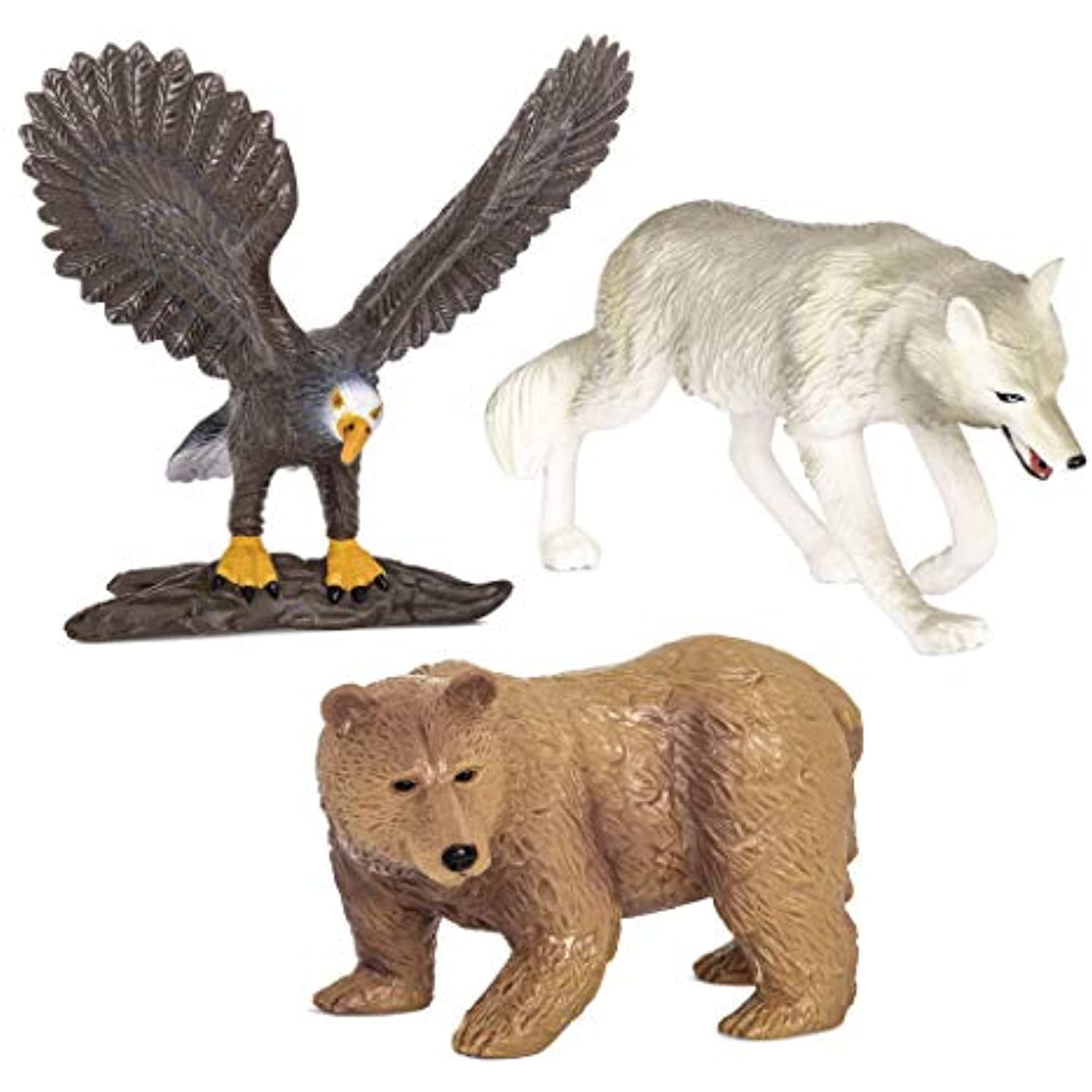 Miniature Wolf, Bear, and Bald Eagle Forest Animal Toy Set