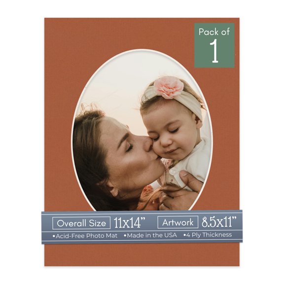 Terra-cotta Red Picture Frame Mat for 11x14 Frames - Oval Opening for 8.5x11 Photos - 1 Mat