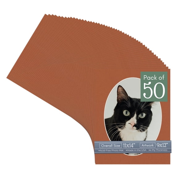 Terra-cotta Red Picture Frame Mat for 11x14 Frames - Oval Opening for 9x12 Photos - 50 Mats