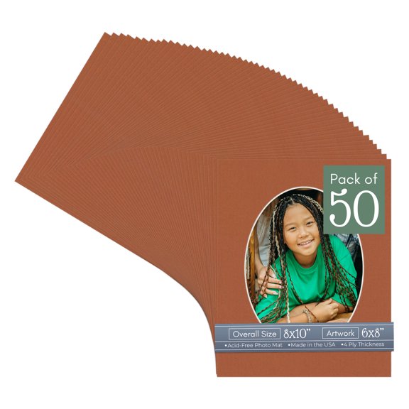 Terra-cotta Red Picture Frame Mat for 8x10 Frames - Oval Opening for 6x8 Photos - 50 Mats