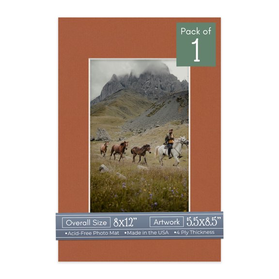 Terra-cotta Red Picture Frame Mat for 8x12 Frames - Fits 5.5x8.5 Photos - 1 Mat
