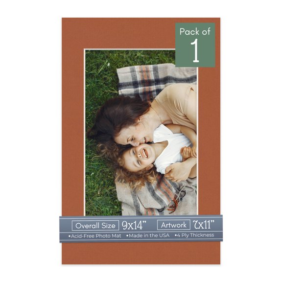 Terra-cotta Red Picture Frame Mat for 9x14 Frames - Fits 7x11 Photos - 1 Mat