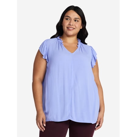 Terra & Sky Women's Plus Size Flutter Sleeve Blouse, Sizes 0X-5X