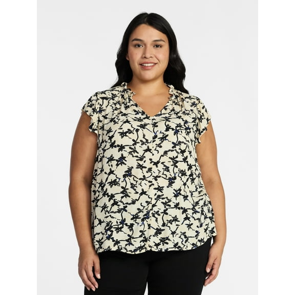 Terra & Sky Women's Plus Size Flutter Sleeve Blouse, Sizes 0X-5X
