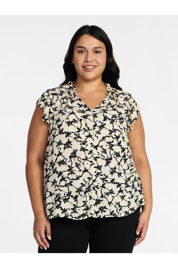 Women's Plus Size Flutter Sleeve Blouse, Sizes 0X-5X