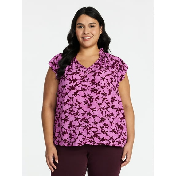 Terra & Sky Women's Plus Size Flutter Sleeve Blouse, Sizes 0X-5X