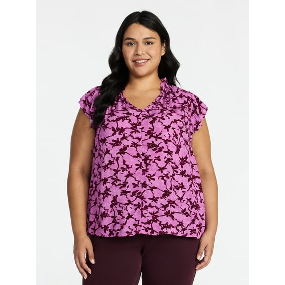 Terra & Sky Women's Plus Size Flutter Sleeve Blouse, Sizes 0X-5X