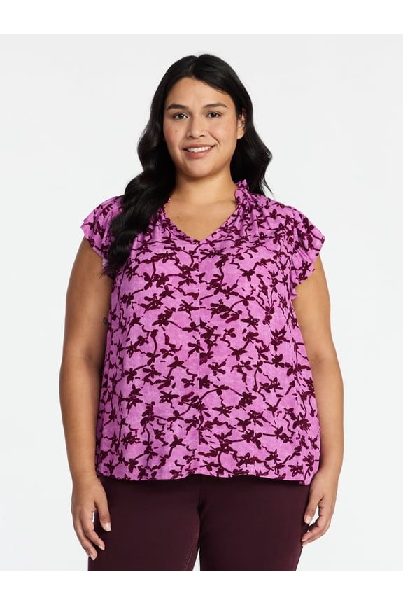 Women's Plus Size Flutter Sleeve Blouse, Sizes 0X-5X