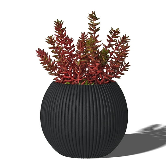 TerraDeco 16 Inch Handmade Concrete Outdoor Planter - Classic Striped Design | Fiberglass & Composite Material | Durable for Commercial & Home Decor