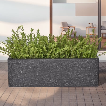 TerraDeco 24 Inch Rectangular Concrete Planter,Durable All-Weather Use with Drainage Holes,Large Rectangular Planter for Outdoor Indoor Plants