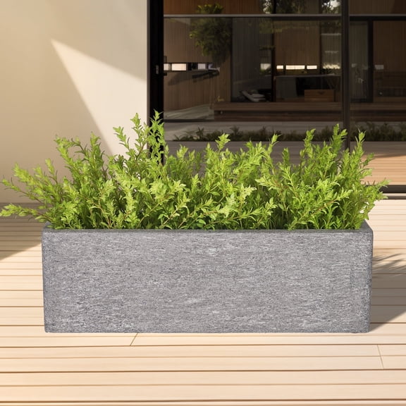 TerraDeco 24 Inch Rectangular Concrete Planter,Durable All-Weather Use with Drainage Holes,Large Rectangular Planter for Outdoor Indoor Plants