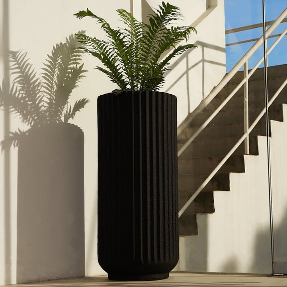 TerraDeco 31.5 Inch Tall Roman Column Concrete Planter（14.2Dx31.5H，36 Pounds）,Durable All-Weather Use with Drainage Holes,Large Rectangular Planter  for Outdoor Indoor Plants
