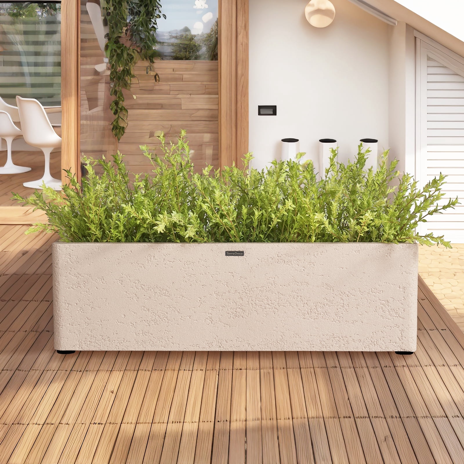 TerraDeco 31 Inch Rectangular Concrete Planter,Durable All-Weather Use with Drainage Holes,Large Rectangular Planter for Outdoor Indoor Plants
