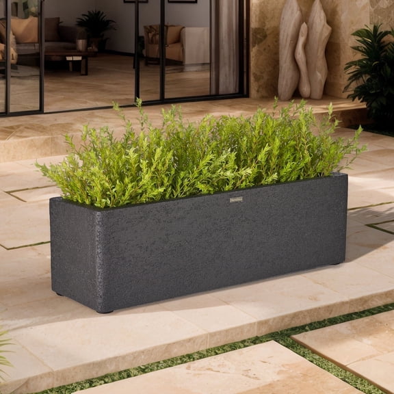 TerraDeco 31 Inch Rectangular Concrete Planter,Durable All-Weather Use with Drainage Holes,Large Rectangular Planter for Outdoor Indoor Plants