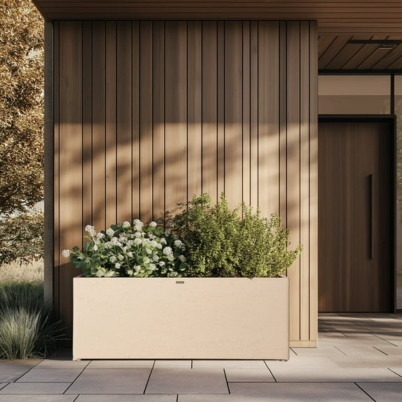 TerraDeco 42 Inch Rectangular Concrete Planter(42Lx14Wx15H,58 Pounds),Durable All-Weather Use with Drainage Holes,Large Rectangular Planter for Outdoor Indoor Plants