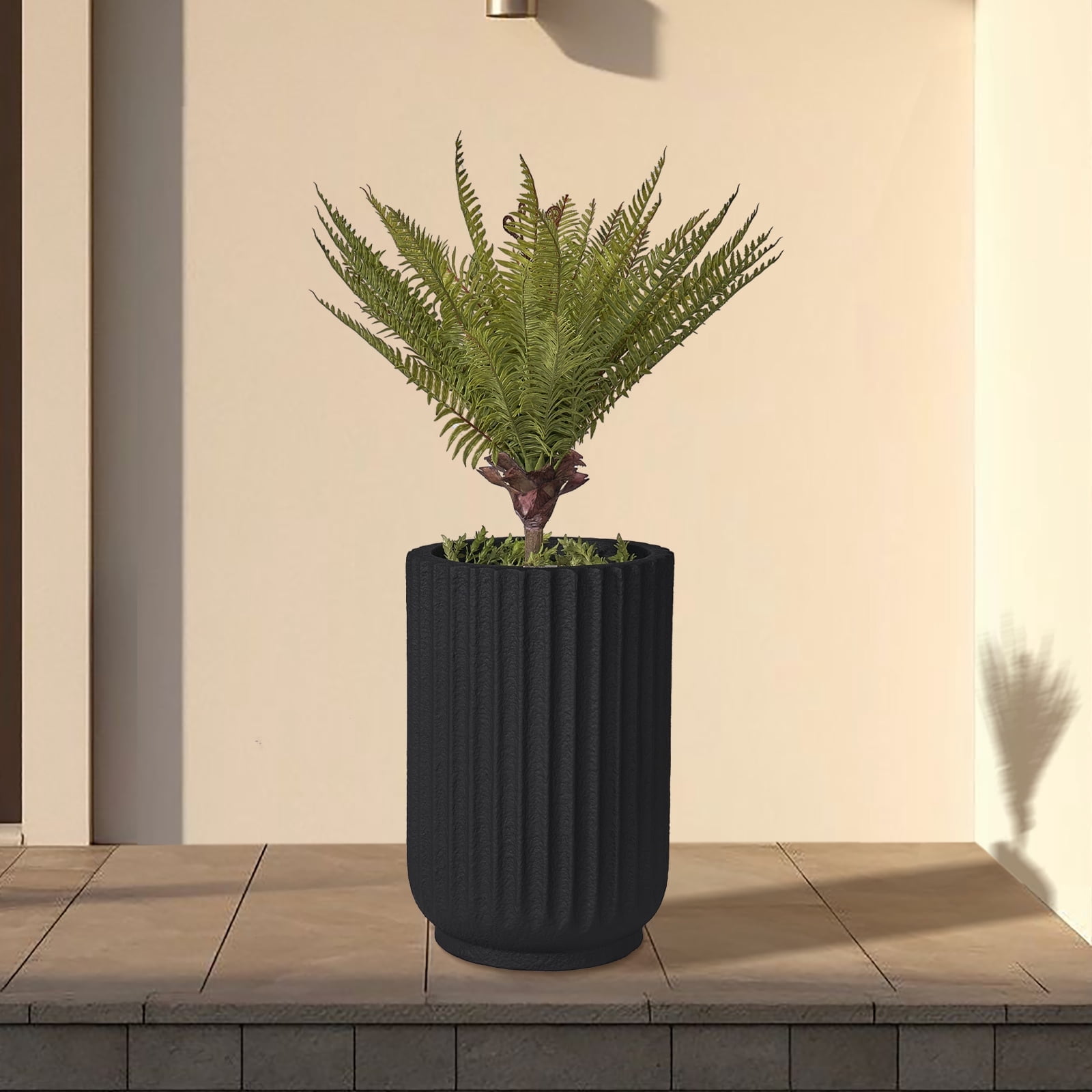 TerraDeco Classic Roman Column Style Planter | 20" Tall | Black & White Options | Ideal for Entrance & Living Room Corner | Durable Fiberglass Composite