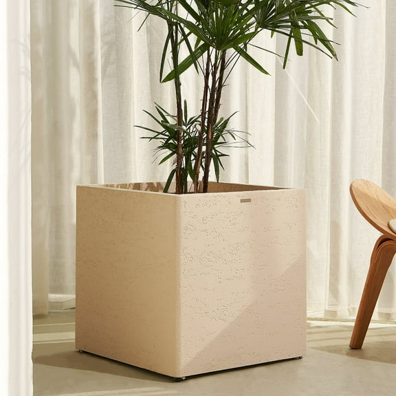 TerraDeco Square Composite Planter(20Lx20Wx20H,48 Pounds)- Off White