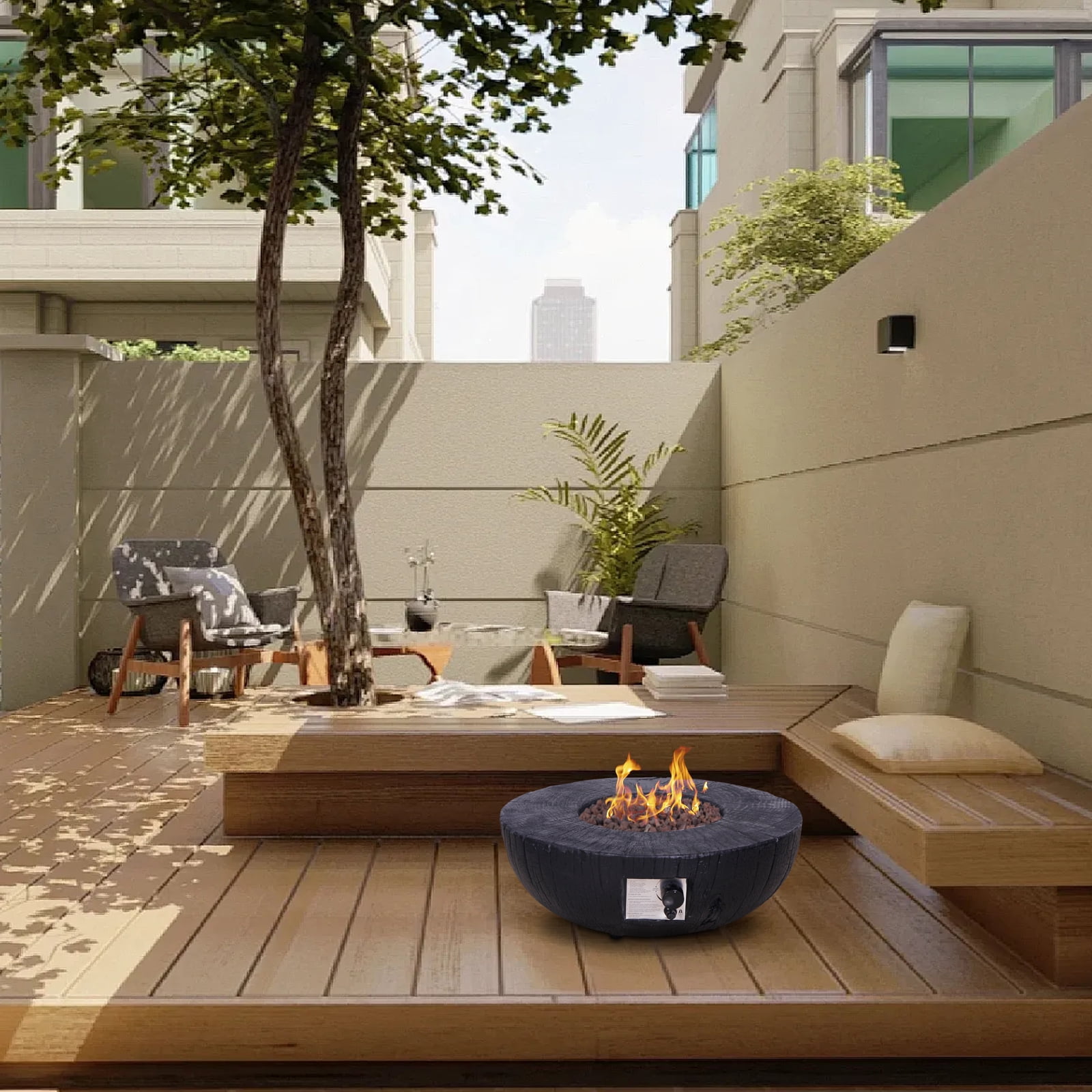 Modern Black Round TerraFab Gas Fire Pit