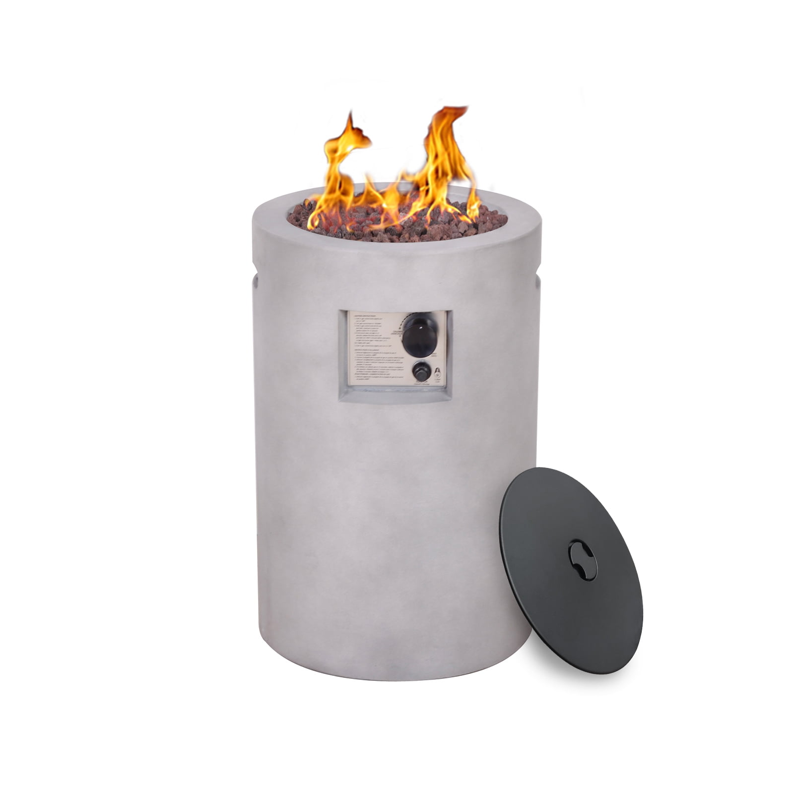 Afterglow 16" Circular Propane Fire Pit 30,000 btu with Lava Rock and Weather Cover Terrafab Artificial Concrete for Outdoor Patio Garden Backyard Decoration CSA Certified, Cement Grey