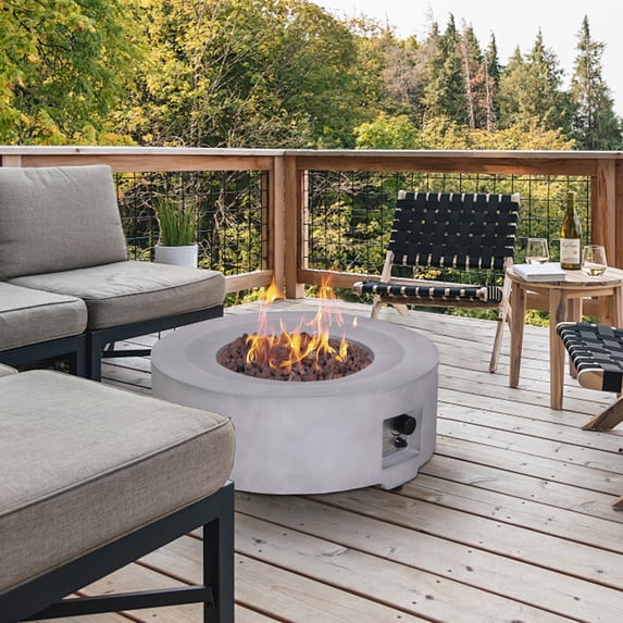 Afterglow TerraFab 30" Round 40,000 Btu Propane Fire Pit Fire Table for Outdoor Patio Garden Backyard Decking Décor, Grey, Weather Resistant Cover and Lava Rocks Included, CSA Certified