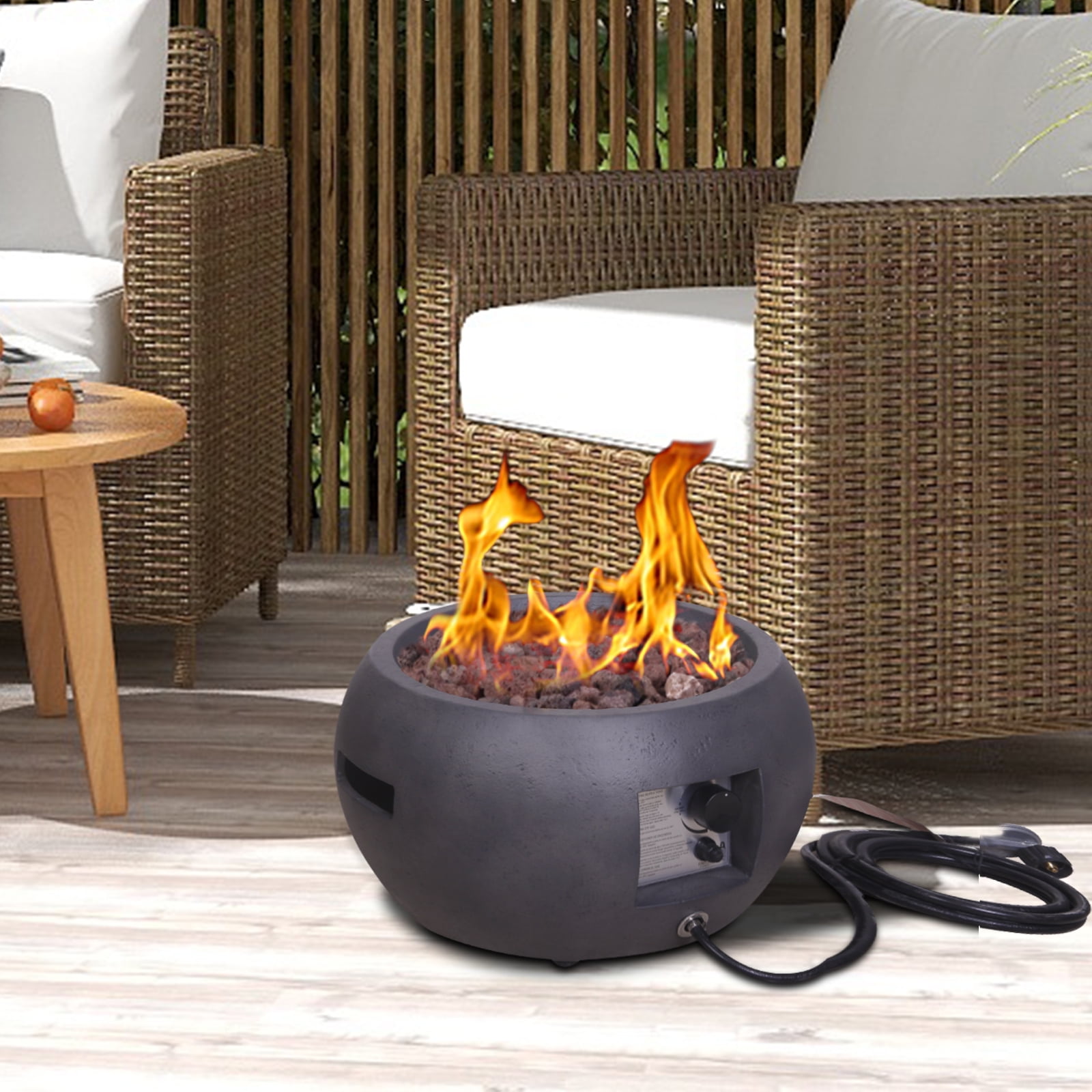 Dark Gray Round TerraFab Propane Gas Fire Pit Table