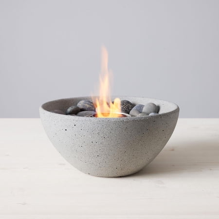 TerraFlame Basin Table Top Fire Bowl Gel Fuel - Stone Cast - Pewter
