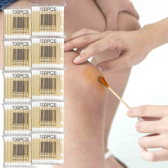 Pxyqht 2-Pack | 100 Soft Wood Stick Double Swabs | Sanitary & Multi-Purpose | Fine Craftsmanship | Convenient Family Cleaning Tool | Affordable & Compact Packaging